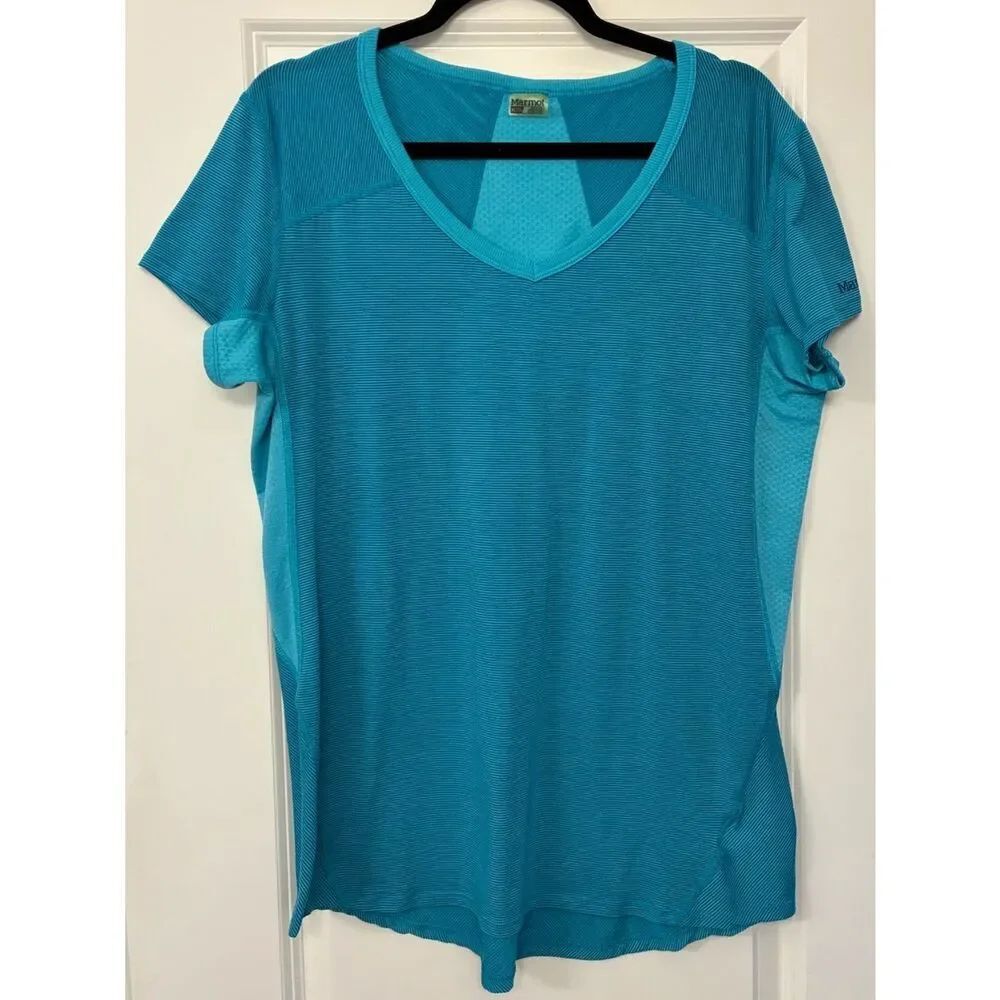 MARMOT Short Sleeve Two Tone V-Neck  Moisture-Wicking Activewear Tee Aqua XL